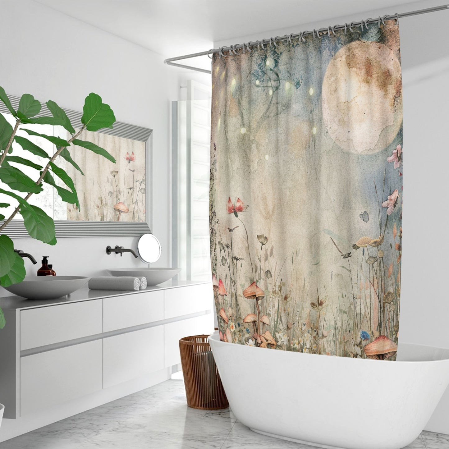 Mushroom Garden Shower Curtain w/12 Hooks