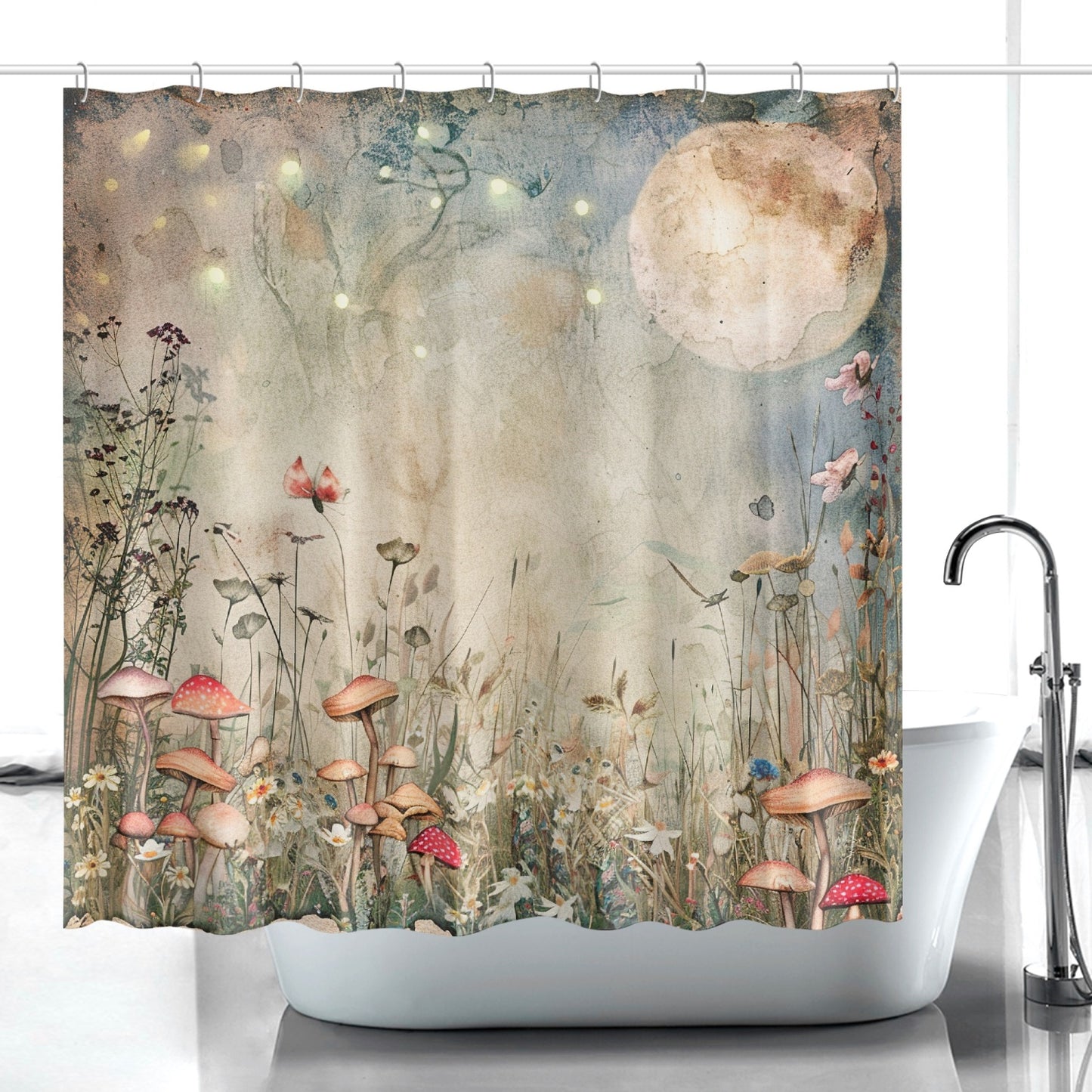 Mushroom Garden Shower Curtain w/12 Hooks