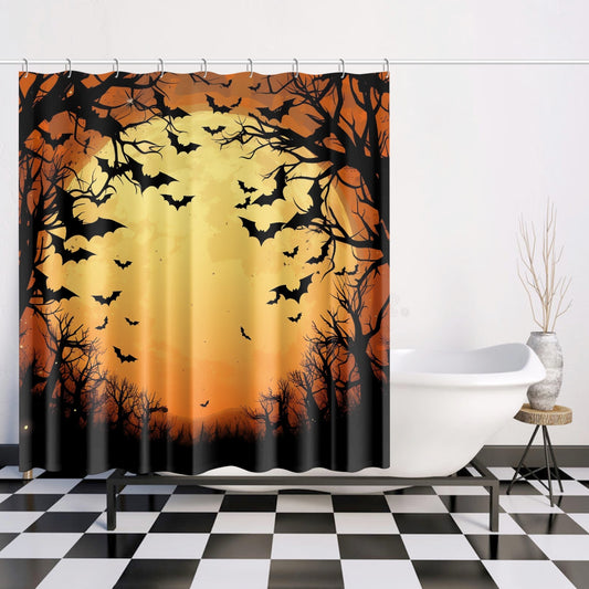 Bat Crazed Sunset Shower Curtain w/12 Hooks