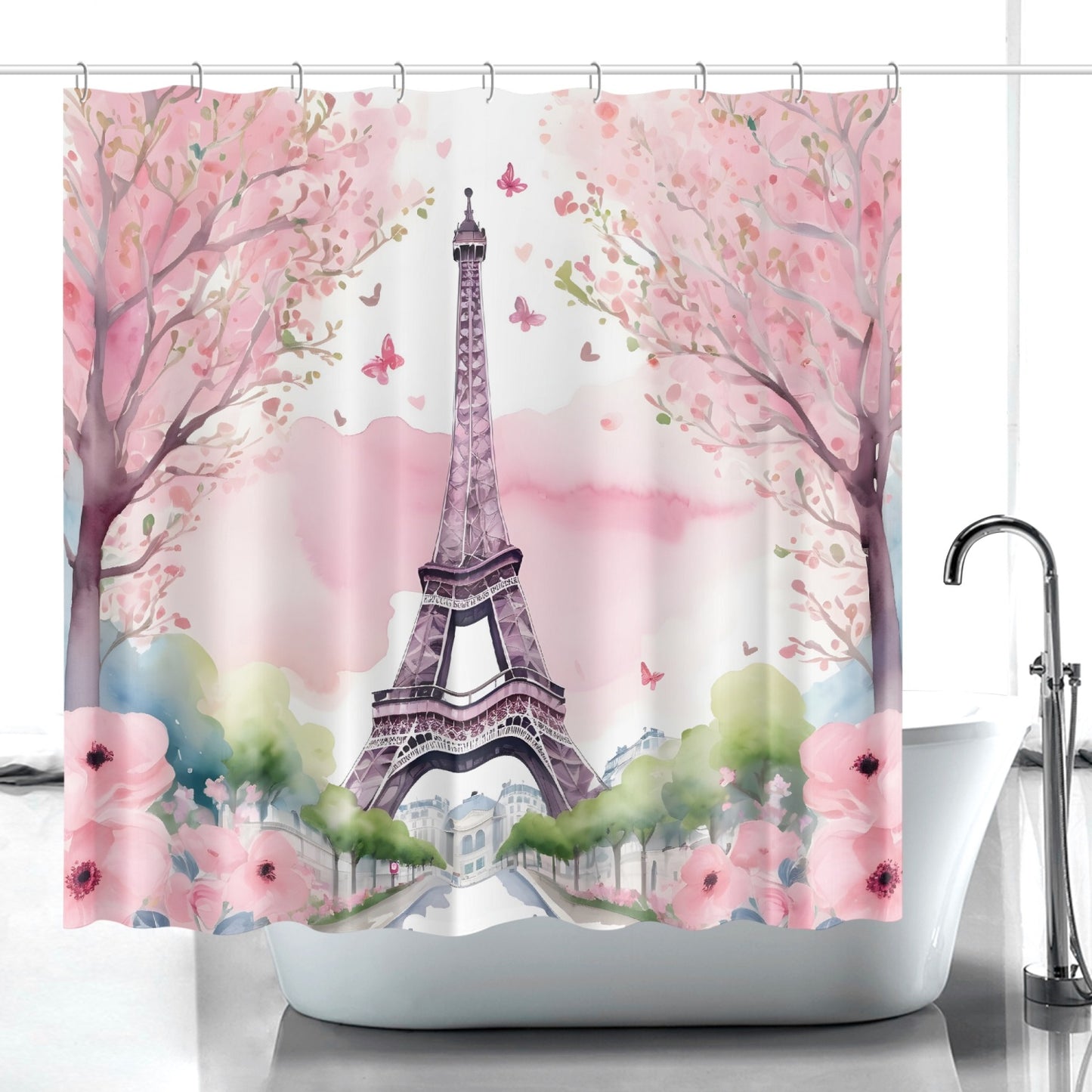 Spring in Paris Shower Curtain w/12 Hooks