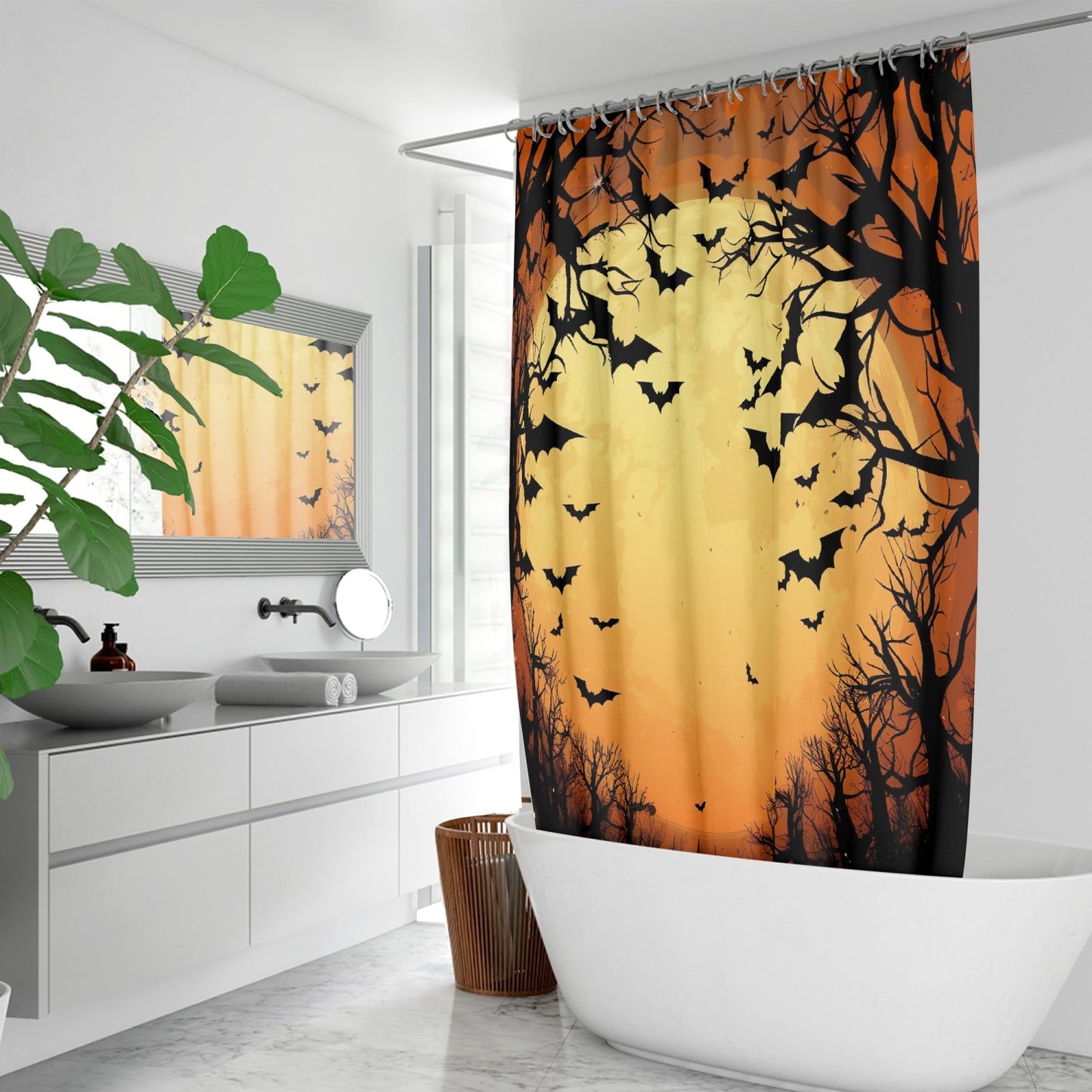 Bat Crazed Sunset Shower Curtain w/12 Hooks