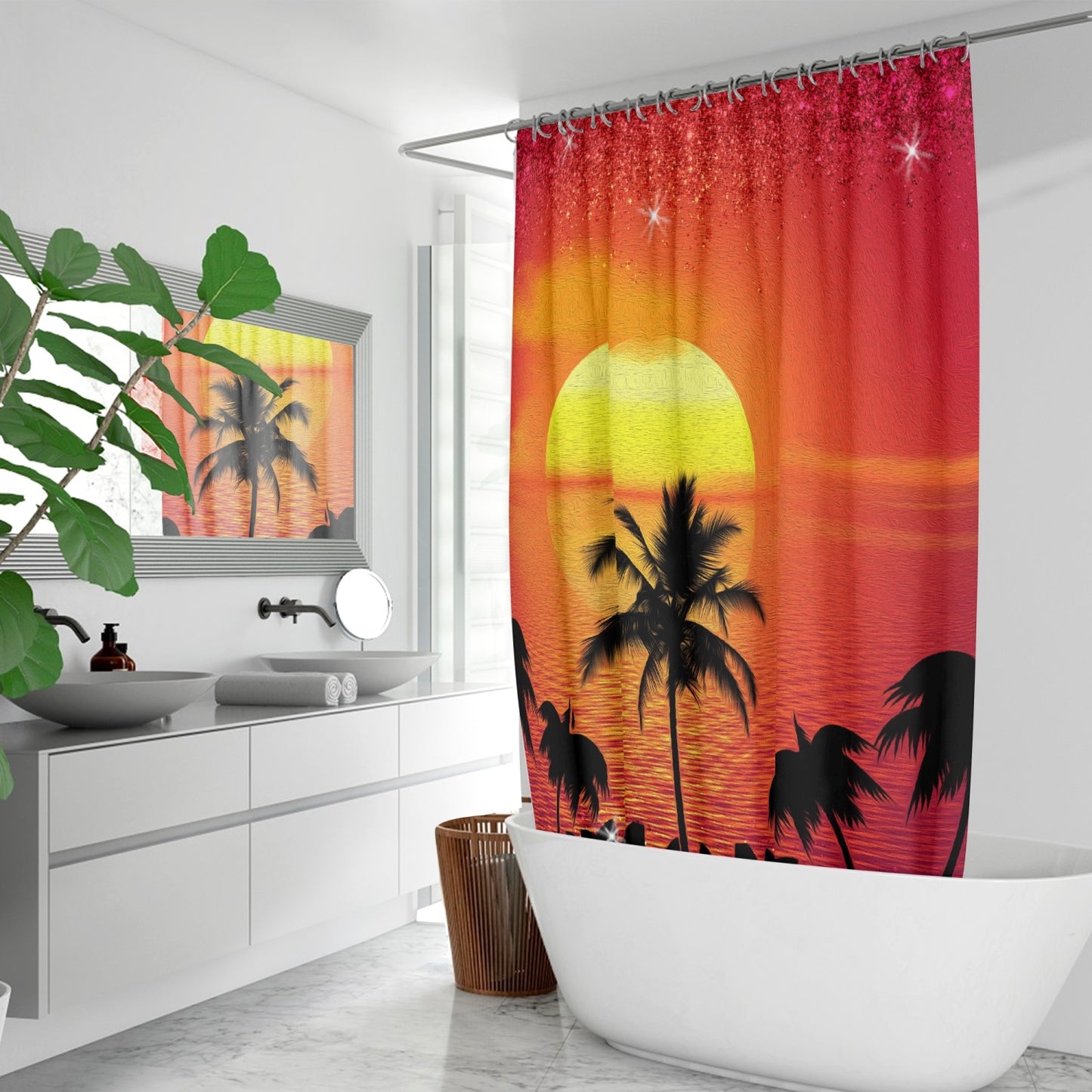 Sunset Polyester Shower Curtain w/Hooks