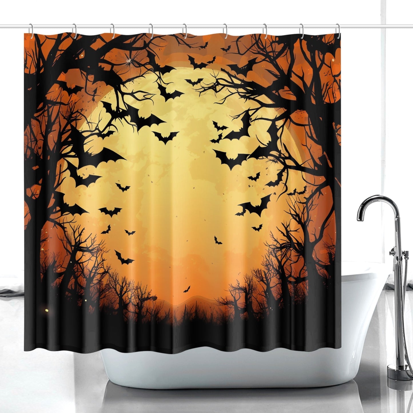 Bat Crazed Sunset Shower Curtain w/12 Hooks